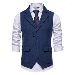 Men's Vests Vintage Herringbone Tweed Men Formal Banquet Suit Vest Business Workplace Dinner Men's Fashion Wedding Prom Waistcoats Male