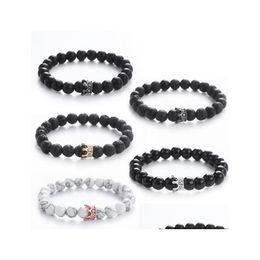 Beaded Natural Volcanic Stone Micro Inlaid Crown Bracelet Fashion Creative Matte Smooth Drop Delivery Jewellery Bracelets Dhikn