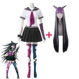 Kostymer anime danganronpa mioda ibuki cosplay färgglad djävul horn peruk för kvinna halloween carnival come props z0602