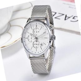All Dials Work Mens Watches Running Stopwatch Quartz Calendar Wristwatches 42mm Stainless Steel Cool Men Watch Whole Gift253x