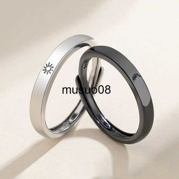 Band Rings Fashion Simple Couple Ring Silver Plated Sun Moon Adjustable Open Ring Jewelry For Women Men Wedding Anniversary Gifts J230602