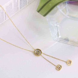 50% off designer Jewellery bracelet necklace ring Accessories Titanium steel Fritillaria inlaid tassel bracelet set simple exquisite clavicle chain