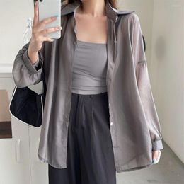 Women's Blouses Trendy Sunscreen Shirt Solid Colour Perspective Chiffon Coat Summer Ultrathin Shawl
