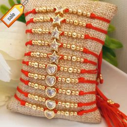 Go2boho Zircon CZ Gold Heart Star Charm Bead Bracelet For Women Red Rope Friendship Adjustable Jewellery Summer Lucky Gift