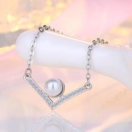 Pendant Necklaces Silver Colour 45cm Chains Letter V Necklace Chain For Women Luxury Pearl Fitting Party Jewellery Gifts