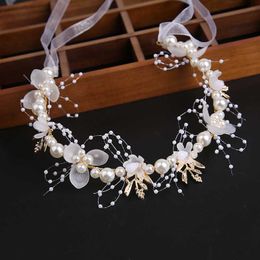 2PCS Hair Accessories Elegant Girls Headband Imitated Pearl Headdress Flower Wreath Bride Garland Head Hoop Wedding Headbands Baby