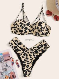 Women's Swimwear Leopard Push Up Bikini Set Thin Shoulder Strap Women Swimsuit Two Piece Swimwear Bikinis Summer Beach Bathing Suit J230603