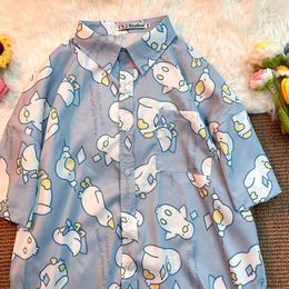 Women's Blouses Duck Print Button Up Shirt Ladies Tops 2023 Casual Streetwear Short Sleeve Beach Oversize Fashion Harujuku Women