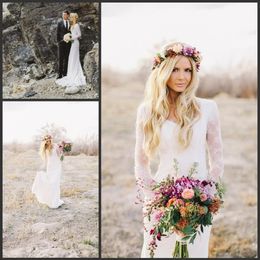 2021 Bohemian Lace Long Sleeves Wedding Dresses Sweetheart Simple Beach Boho Bridal Wedding Gowns Sheath Plus Size Custom Made272y