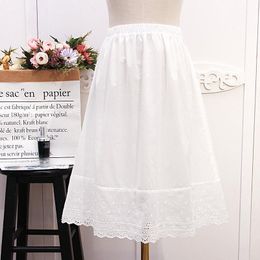 skirt Cute Lolita Hollowout Lace Patchwork Forest Mori Girl Petticoat Pure Cotton Medium Length Summer Long Skirts for Women Clothing