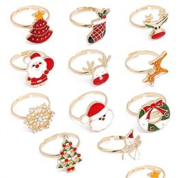 Band Rings Christmas Open Finger Ring Santa Claus Elk Snowflake Children Xmas Decorations Home Navidad New Year Kids Girls Toys Drop Dhuol