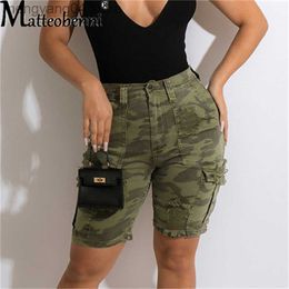 Women's Shorts New Sexy Fashion Women Ladies Camouflage Print Denim Skinny Shorts High Waist Bodycon Slim Jeans Knee Length Stretch Short Jeans T230603