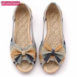 Women Flat Sandals Flax Summer Shoes Woman Open Toe Fashion Canvas Wedges Open Toe Non-Slip Sole Slip On Female Sandal Footwear L230518