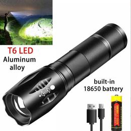 Zoom Mini T6 LED Flashlight Tactical Flashlight Torch 3000 Lumens Waterproof Cycling Light USB Rechargeable 18650 Battery Hunting Lamp Lights Alkingline
