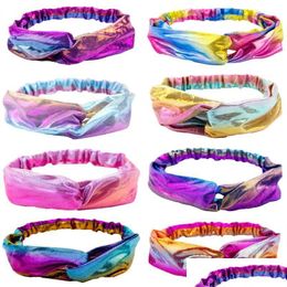 Headbands Gradient Turban Bandage Headband For Women Bling Rainbow Stretch Hair Band Yoga Fitness Boho 8 Styles Drop Delivery Jewelr Dhb7V
