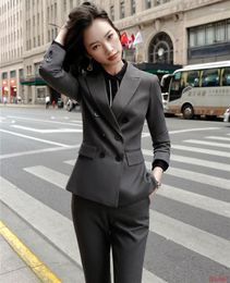Women's Two Piece Pants Formal Ladies Grey Blazer Women Business Suits Pant And Jacket Sets Work Wear Office Uniform Styles