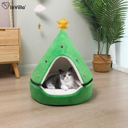 Mats Christmas Cat Bed Dog Tent House Mat Pet Selfwarming 2 in 1 X Cave Cute Sofa for Small Dog Kitten Hut Hideout Green Supplies