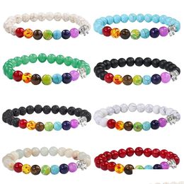 Beaded Rock Chakra Bracelet 8Mm Natural Stone Stretch Bead Uni Stress Relief Yoga Beads Aromatherapy Essential Oil Drop Delivery Jew Dhnbh