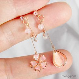 Charm Romantic Elegant Cherry Flower Earrings For Women Sweet Light Pink Long Tassel Drop Earring Girls Party Wedding Jewellery R230603