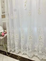 Curtain Elegant Sheer Curtains Contain Pearls Embroidery Tulle Light-Transparent Window For Living Room Bedroom