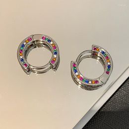 Hoop Earrings Aesthetic Colorful Zircon For Women Y2k Korean Fashion Silver Plated Jewelry Accessories Elegant Aretes De Mujer