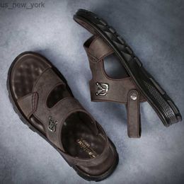 Natural Genuine Leather Men Sandals Summer Outdoor Male Footwear Firm Handmade Sewing Original Beach Men Slippers L230518