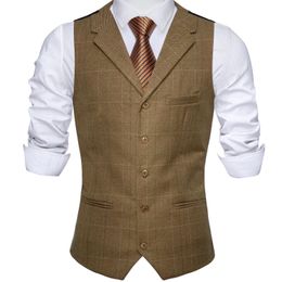 Blazers Barry.wang Men Suit Vest Olive Plaid Waistcoat Wool Blend Tailored Collar Vneck 3 Pocket Vest Tie Set Formal Leisure M2204