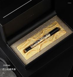 High Quality Gold Noble Golden Dragon Embossed Rollerball Pen Intaid With Pearl Crystal Writing Office Pens