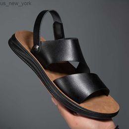 2023 NEW Summer Shoes Men Sandals Genuine Leather Solid Slip-on Hook-loop Flats Sandals Men Shoes Footwear Zapatos De Hombre L230518