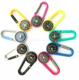 portable Mini Compass Keychain keyring hook Multifunctional Hiking plastic Carabiner hooks sporting outdoor Gadgets for hiking camping