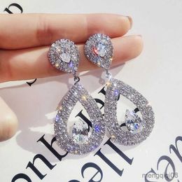 Charm Silver Color Crystal Teardrop Dangle Earrings for Women Rhinestone Earings New Tread Bridal Party Wedding Jewelry R230603