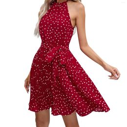 Casual Dresses Women Polka Dot Pleated Red Dress Bandage Long Party Bridesmaids Halter Strapless Robe Longue Lady Sleeveless Tie Up