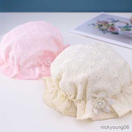 Hair Accessories Pearl Flower Baby Hat Solid Color Princess Newborn Girl Bucket Hats Infant Sun Cap