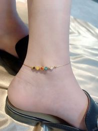 Anklets Colourful Smiling Face Feet Chain for Women 2023 New Fashion 18k Gold Premium Feel Summer Sexy Extended Titanium Steel Does Not Fade Comfort