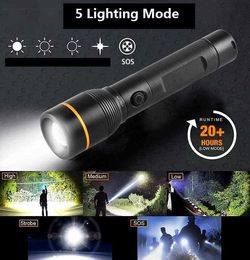 Powerful White Laser Flashlight 1200 Metre Built in 18650 Battery Type C Rechargeable Flashlight Torch Tactical Military Search Light Flashlight Alkingline