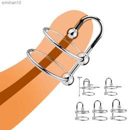 cockrings Metal Massager Glans Urethra Stimulator Urethral Catheter Chastity Cage Cock Sex Toys for Couples Penis Delay Ring L230518