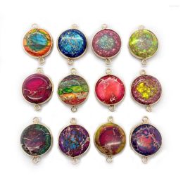 Pendant Necklaces Natural Emperor Stone Patchwork Colourful Seven Chakras Round Double Hole Connector Making Jewellery DIY Necklace Earrings