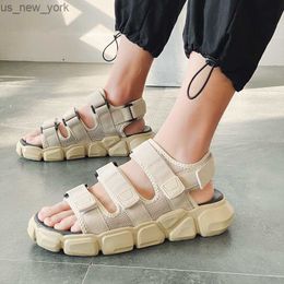 Summer New Platform Sandals 2021 Soft PU Beach Shoes Sports Shoes Men's Comfortable Shoes Light Casual Slippers Black and White L230518