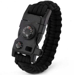 Compass Wrench Thermometer 15In1 Survival Bracelet Multi-function Military Emergency Camping Rescue EDC Bracelet Escape Tactical Wrist Strap