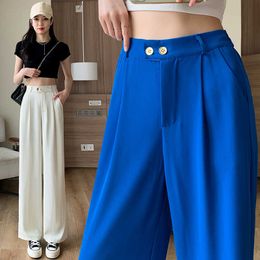 Capris Lucifer 2022 Spring Wide Leg Korean Fashion Double Button Set Pants Women's Casual High Waist Straight Trousers New P230602