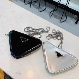 Designer Triangle Cross Body Bags Handbags Lady Clutch Coin Purse Womans Classic Letter Glossy Patent Leather Chains Shoulder Headphone Bag