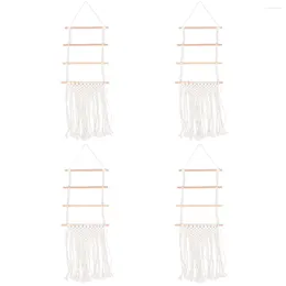 Jewellery Pouches 4 PCS Boho Wall Hanging Rope Headgear Hanger Organiser Hairpin Tapestry 120X33X2CM Clips Rack Wood Storage Child