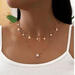 Pendant Necklaces Five-pointed Star Sequin For Women Female 2023 Vintage MultiLevel Gold Colour Crystal Chain Jewellery Gift