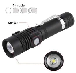 Hot 10w T6 flashlight mini Pen Shape 18650 battery mini aluminium alloy flashlights torches pen clip USB recharge lamp lights