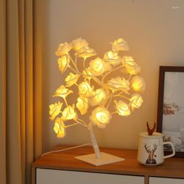 Decorative Flowers Rose Flower Tree Lamps 24 LED Table Lamp USB Fairy Gifts For Wedding Valentine Christmas Decoration Desk Night Lights