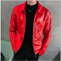 Men's Leather Faux Leather Red Black Coffee Leather Jacket Shinny Mens Jackets And Coats Jaqueta Masculino Stage Clothing For Singer Club Party Jacket Man M-3XL