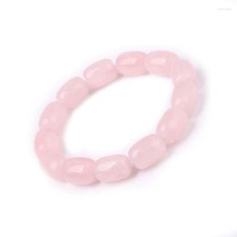 Charm Bracelets FYJS Unique Handmade Oval Shape Beads Rose Pink Quartz Stretchy Bracelet Green Turquoises Stone Ethnic Style Jewelry