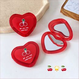 Makeup Tools New Korean Style Ins Cute Cherry Heart-shaped Mini Mirror Handy Makeup Magnifying Mirror Double-sided Folding Portable Mirror J230601