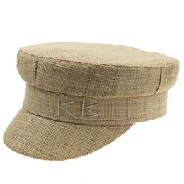 Boinas Verão Chapéus Militares para Mulheres Chapéu de Marinheiro Moda RB Letra Bordada Boné de Ponta Causal Ráfia Chapéu de Palha Viagens Flat Top Cap 230602