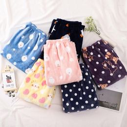 Women's Sleepwear Women's Pants Home Clothes Winter Warm Flannel Cartoon Trousers Night Girls Sleep Bottoms Pajamas Lounge Wear